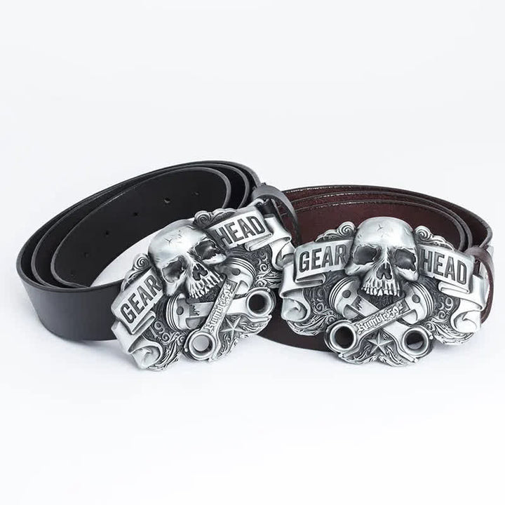 Ceinture en cuir punk fantaisie pour homme avec tête de mort