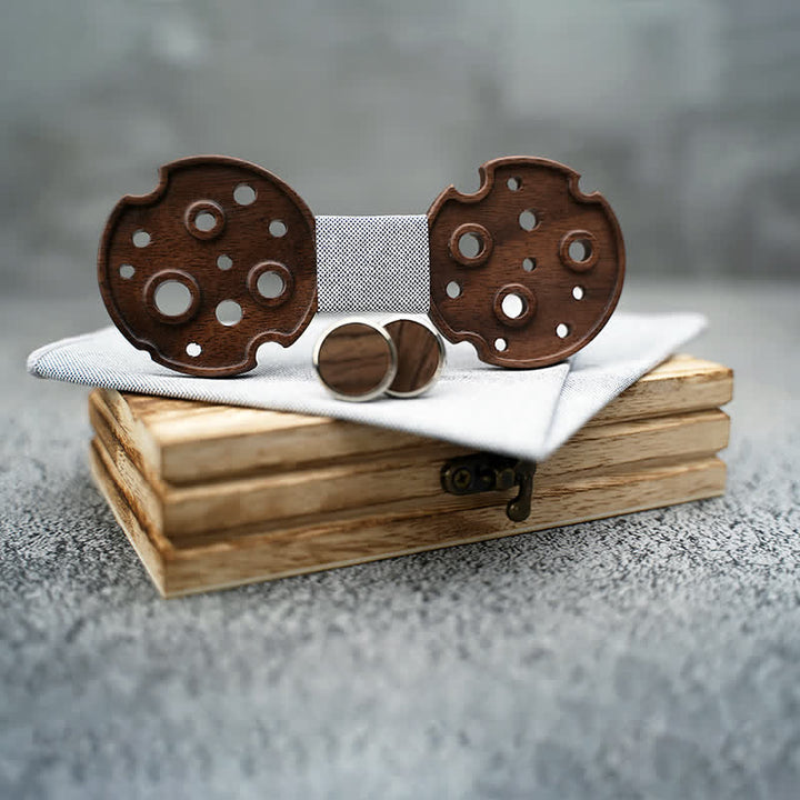 Lot de 3 nœuds papillon en bois pour homme avec cercle creux