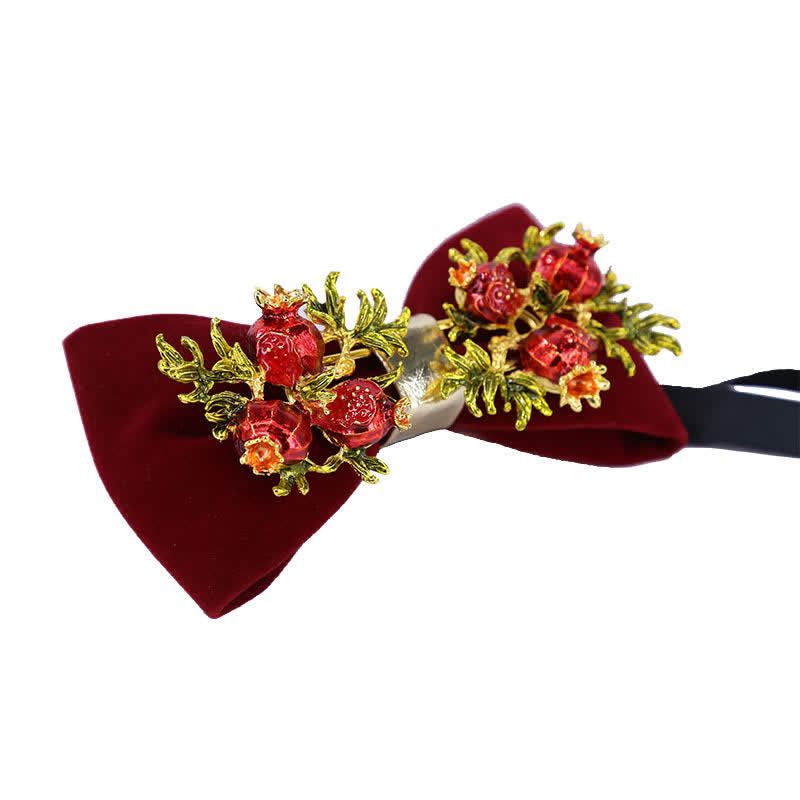 Nœud papillon à fleurs pour homme, bordeaux, motif grenade
