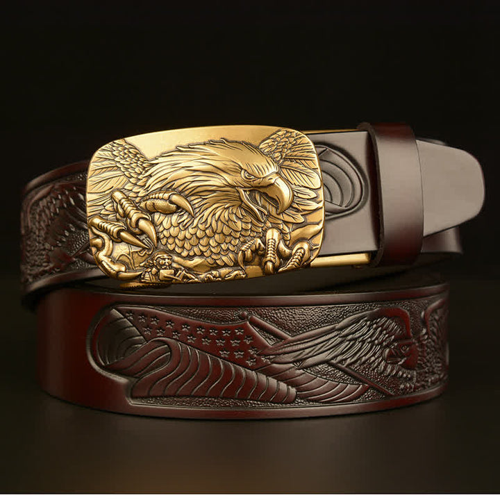 Ceinture en cuir à boucle automatique vintage pour homme avec ailes d'aigle