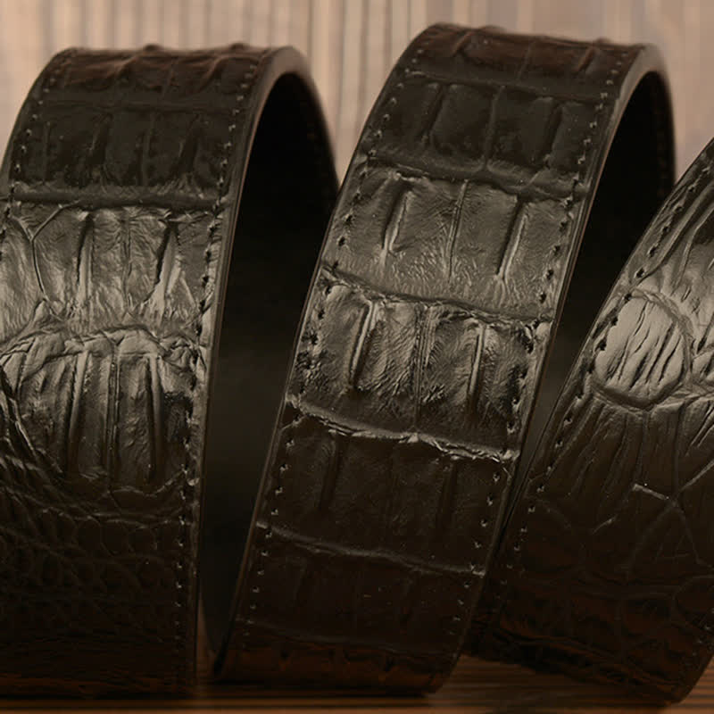 Ceinture en cuir à boucle automatique pour homme avec imprimé crocodile et tête de chèvre