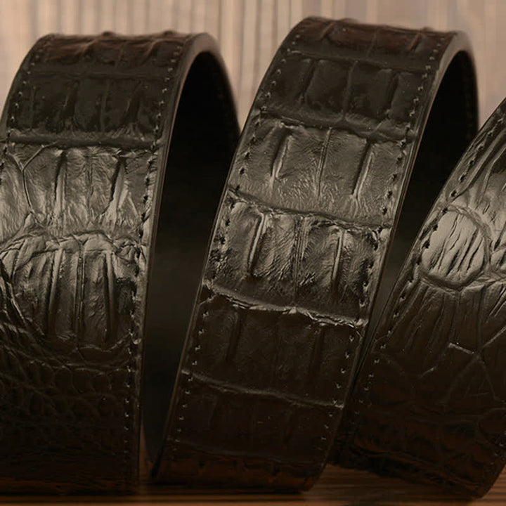 Ceinture en cuir à boucle automatique pour homme avec imprimé crocodile et tête de chèvre