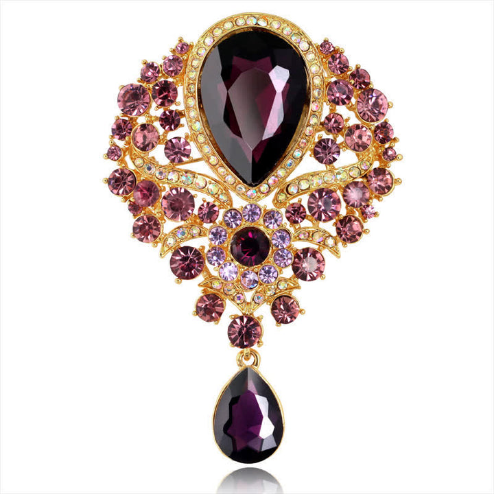 Broche en forme de goutte d'eau en verre transparent pour femme