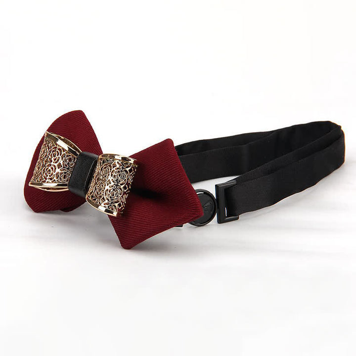 Nœud papillon pointu à fleurs dorées creuses pour homme