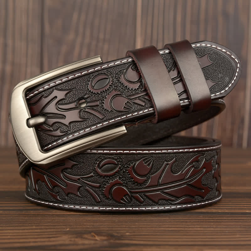 Ceinture en cuir à motif floral en relief pour homme