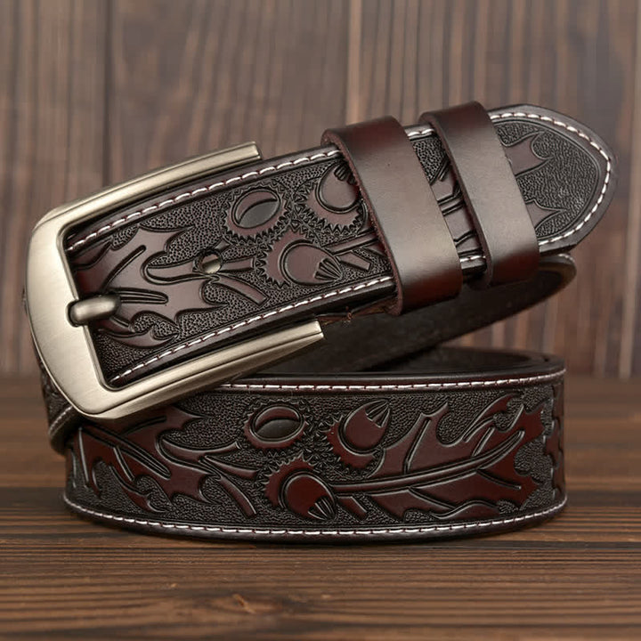 Ceinture en cuir à motif floral en relief pour homme