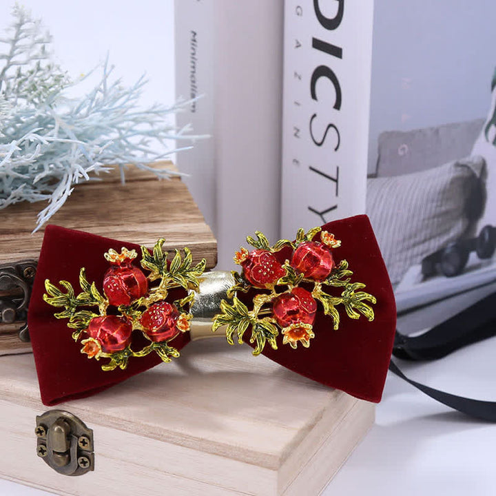 Nœud papillon à fleurs pour homme, bordeaux, motif grenade