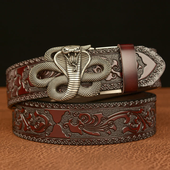 Ceinture en cuir pour homme avec boucle en forme de médaillon serpent