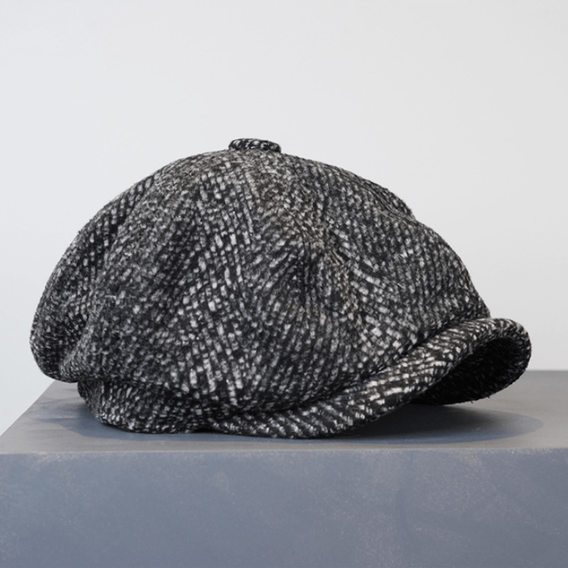 Casquette béret octogonale en tweed moucheté noir