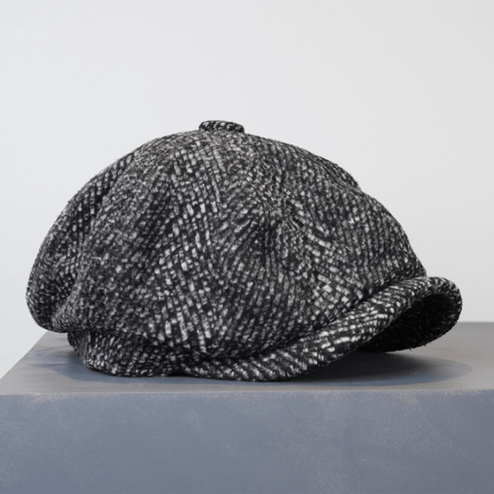 Casquette béret octogonale en tweed moucheté noir - image 4