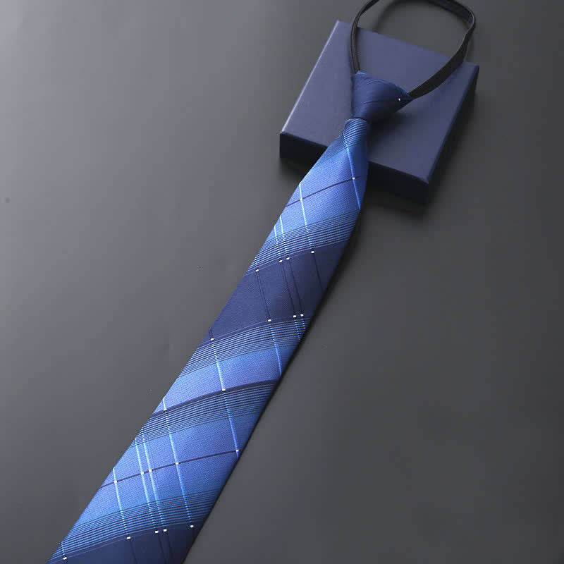 Cravate de mariage officielle à fermeture éclair pour homme - Plaid bleu marine - image 2