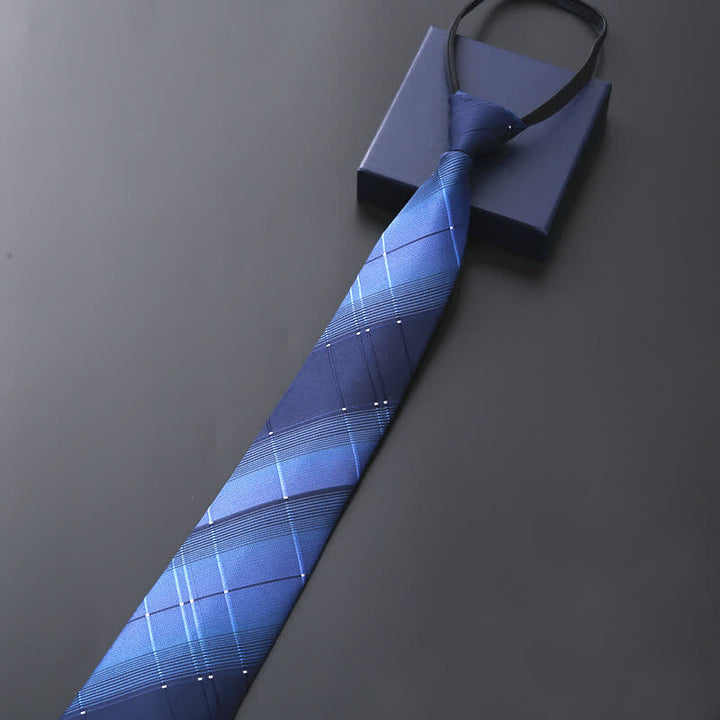 Cravate de mariage officielle à fermeture éclair pour homme - Plaid bleu marine - image 2