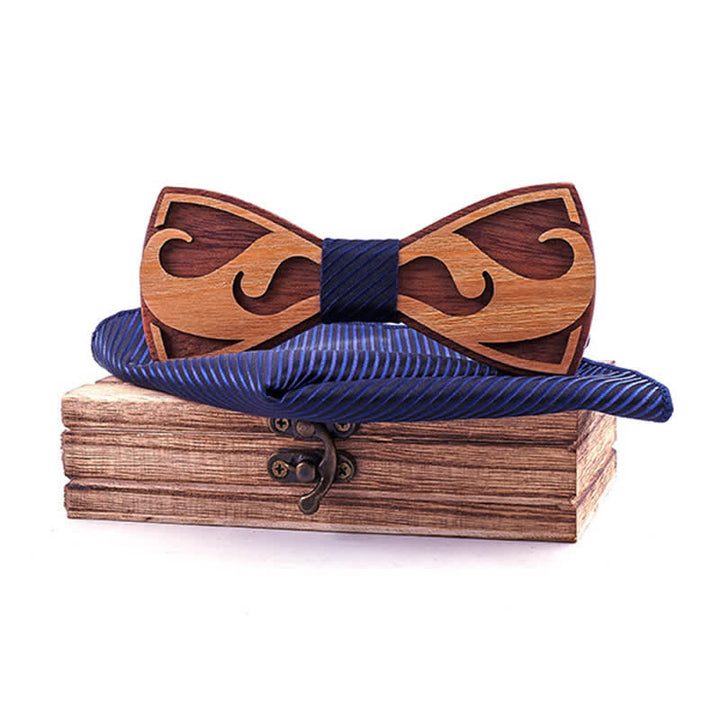 Lot de 2 nœuds papillon en bois pour hommes avec barbe sculptée