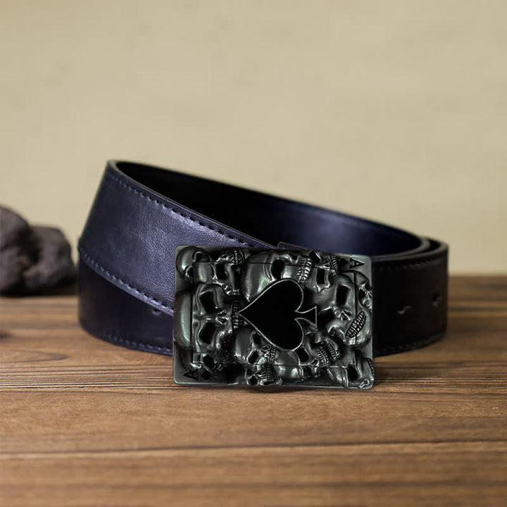 Ceinture en cuir à boucle tête de mort pour homme avec motif as de pique