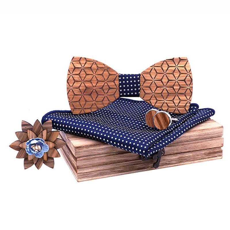 Lot de 4 nœuds papillon en bois sculpté géométrique pour homme
