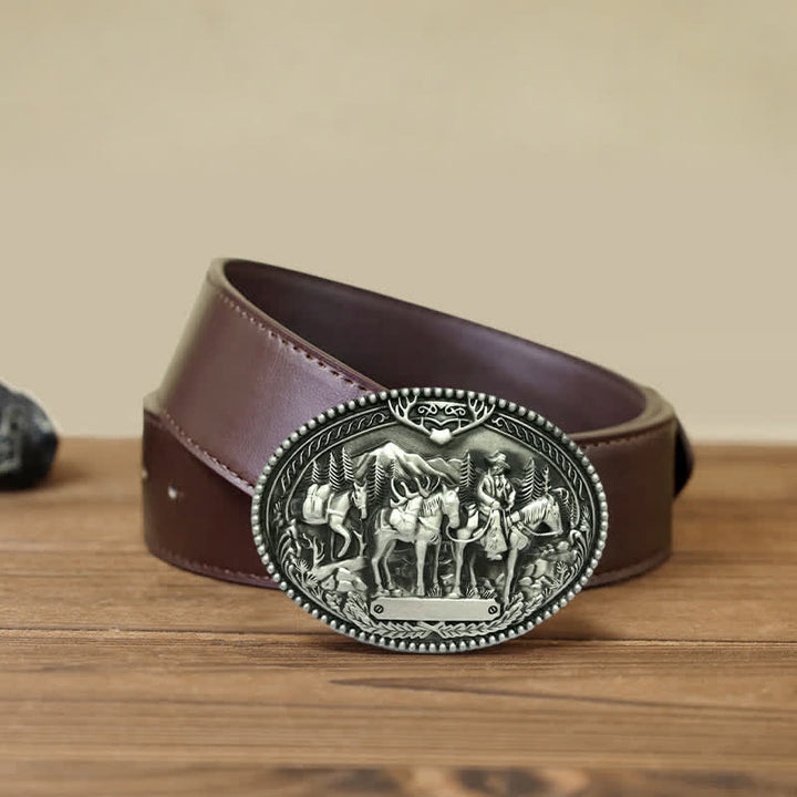 Ceinture en cuir à boucle pour homme avec motif de cheval de cow-boy