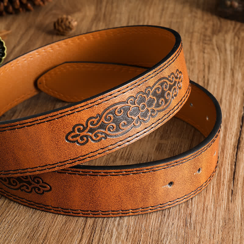 Ceinture en cuir pour homme avec motif d'aigle en or antique et faucon planant