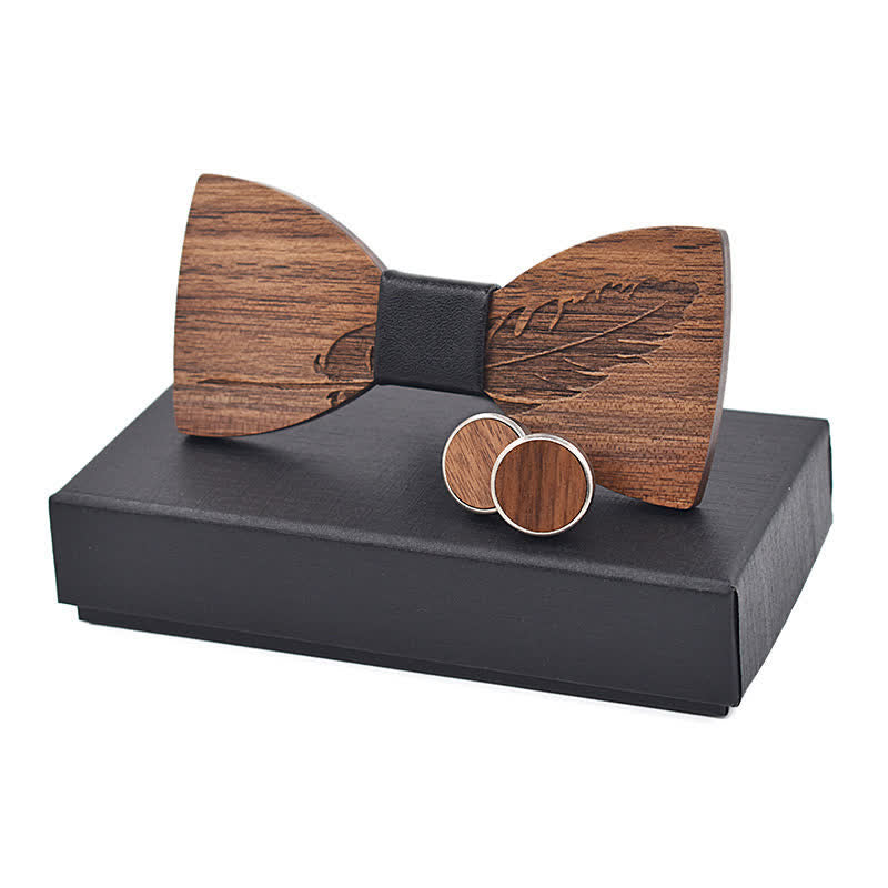 Lot de 2 noeuds papillon en bois gravés en plumes pour homme