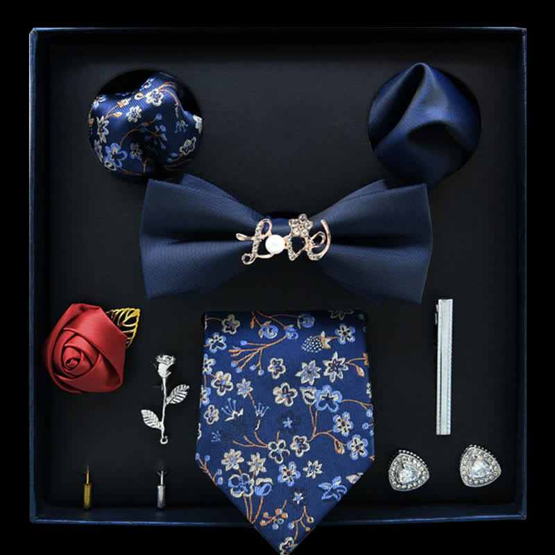 Lot de 8 nœuds papillon décontractés à fleurs bleu marine, coffret cadeau - Bleu marine - image 0
