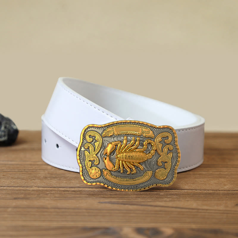 Ceinture en cuir à boucle scorpion doré pour homme