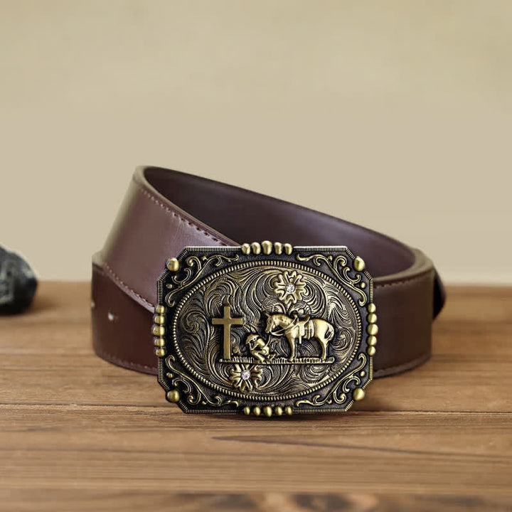 Ceinture en cuir à boucle de prière à genoux pour homme avec croix de cheval à faire soi-même