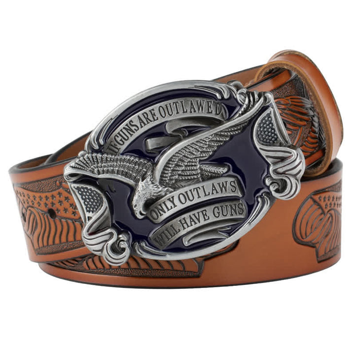 Ceinture en cuir pour homme avec drapeau américain Soaring Eagle