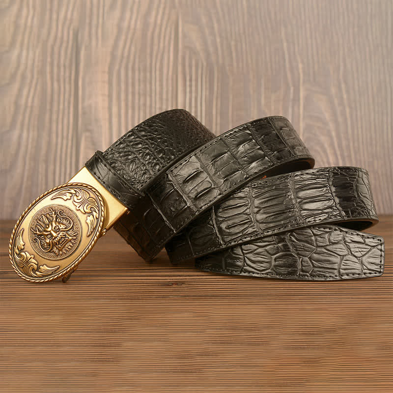 Ceinture en cuir à motif crocodile et tête de dragon pour homme