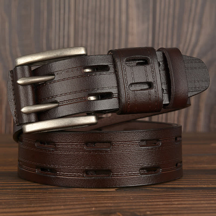 Ceinture en cuir à double ardillon pour homme