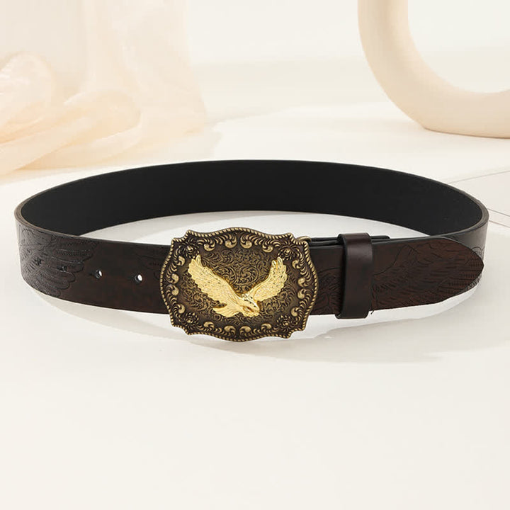 Ceinture en cuir à boucle gravée pour homme avec motif d'aigle royal puissant