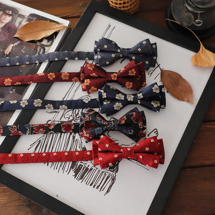 Nœud papillon rétro à motifs floraux et feuilles pour homme