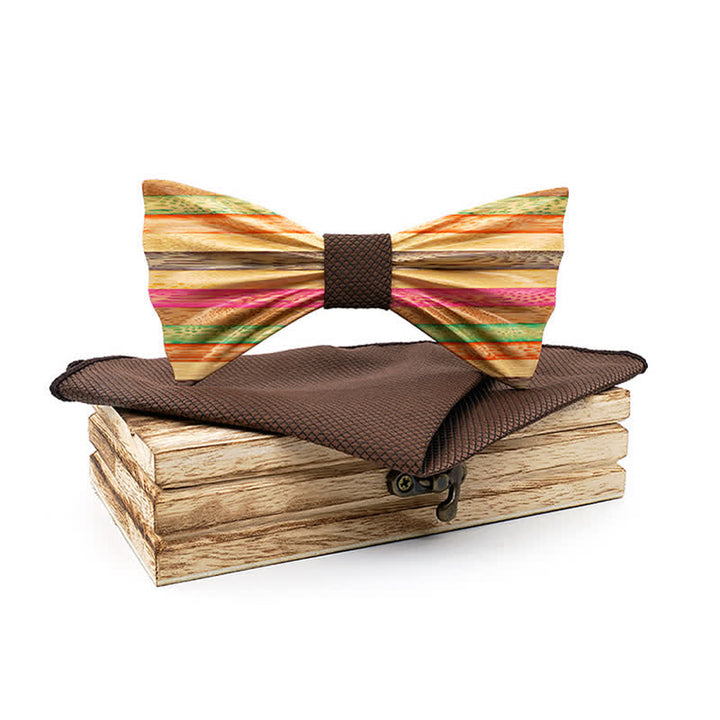 Lot de 2 nœuds papillon en bois froissés arc-en-ciel pour homme