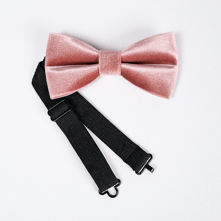 Nœud papillon en velours de couleur unie rose poudré pour homme