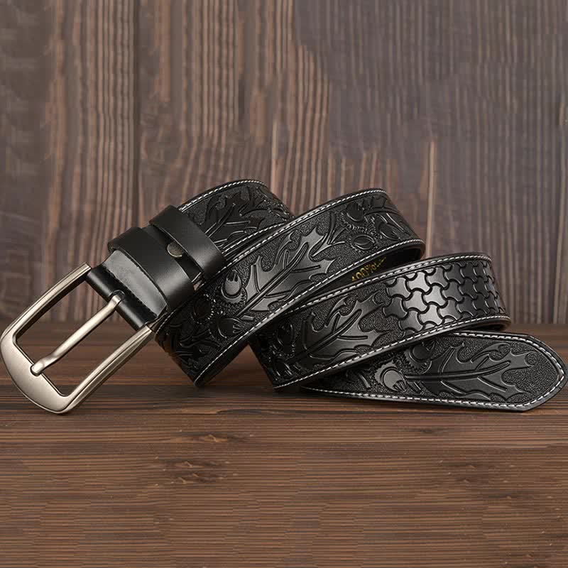 Ceinture en cuir à motif floral en relief pour homme