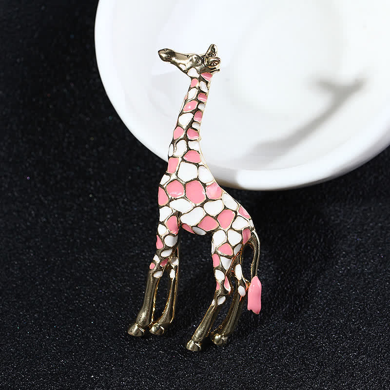Broche girafe en émail brillant pour femme