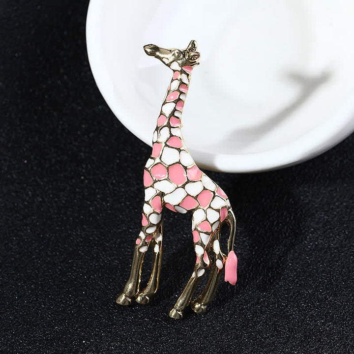 Broche girafe en émail brillant pour femme