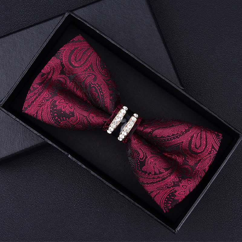 Nœud papillon à rayures et strass pour homme, motif cachemire et fleurs