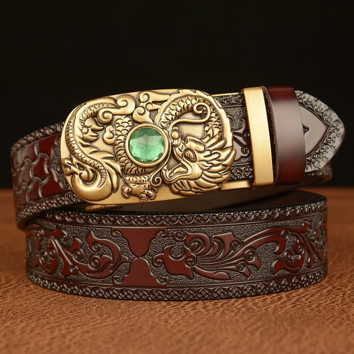 Ceinture en cuir pour homme avec pierre précieuse gravée en forme de dragon