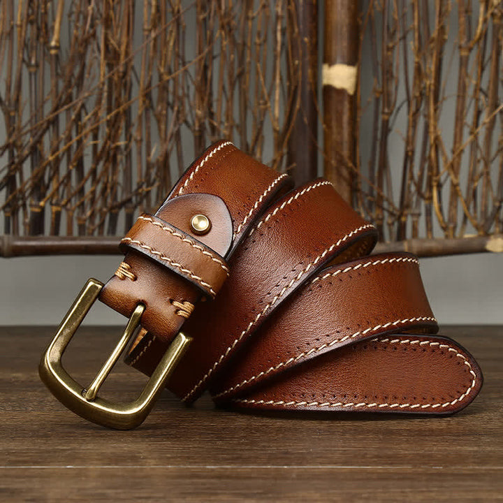 Ceinture en cuir de vachette cousue de luxe pour homme
