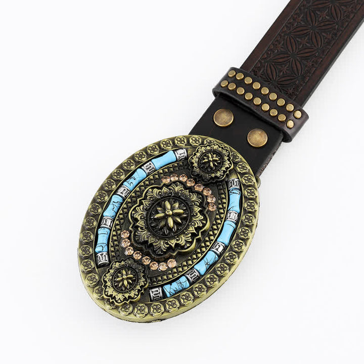 Ceinture en cuir à motif floral turquoise de style bohème pour homme