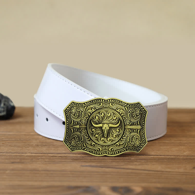 Ceinture en cuir à boucle en forme de flèche de taureau à longue corne pour homme