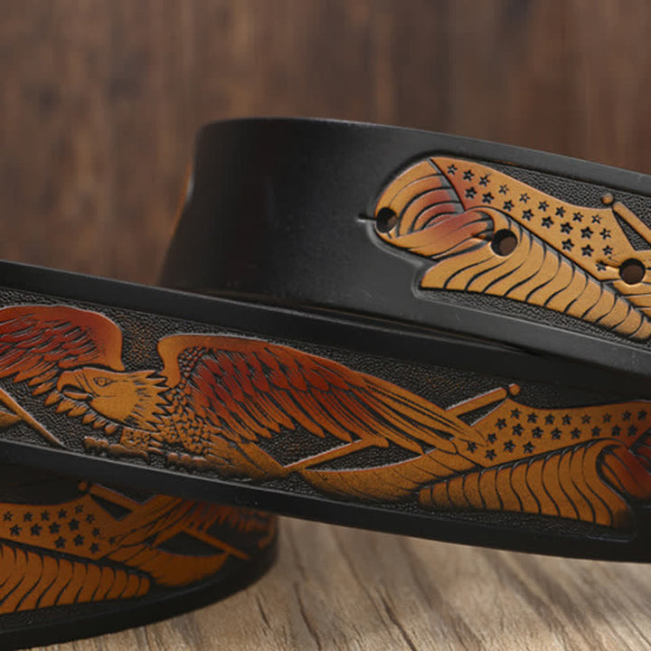 Ceinture en cuir à motif sculpté avec boucle d'aigle volant fantaisie pour homme