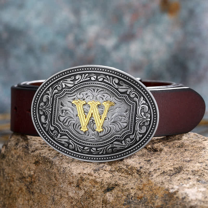 Ceinture en cuir unisexe style hip-hop avec boucle en relief et initiales