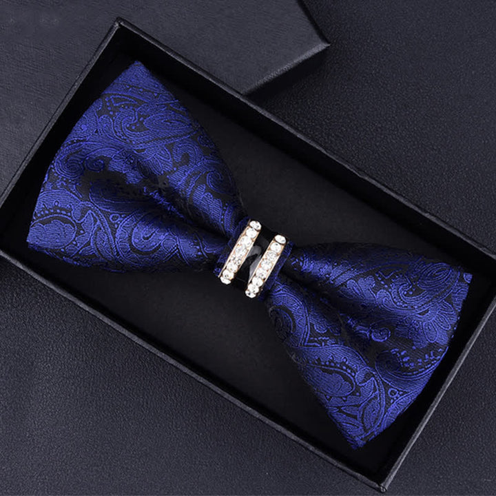 Nœud papillon à rayures et strass pour homme, motif cachemire et fleurs
