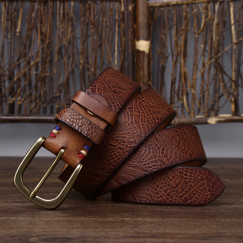 Ceinture en cuir grainé serpentine pour homme