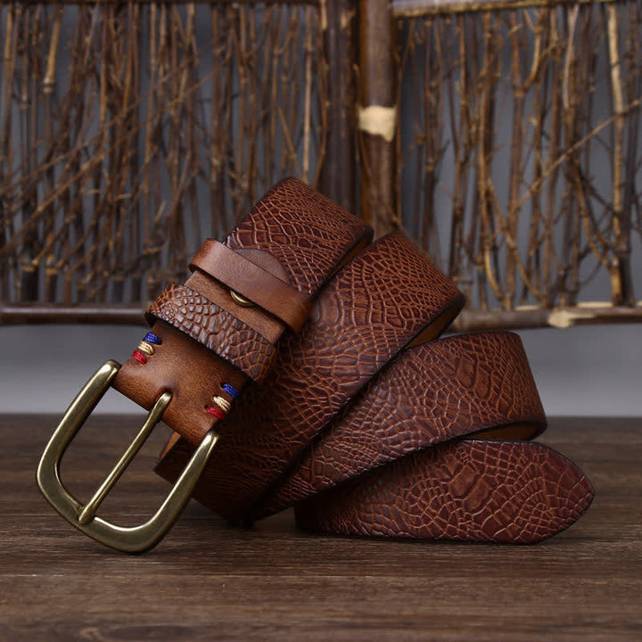 Ceinture en cuir grainé serpentine pour homme
