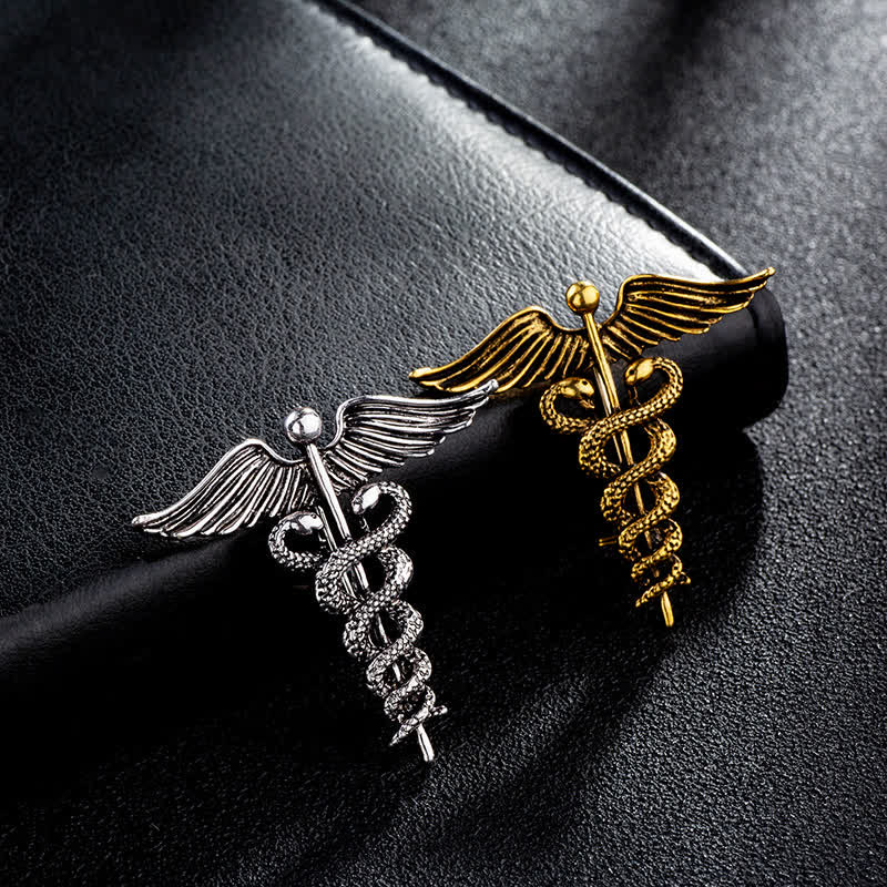 Broche Caducée Double Serpents pour Homme