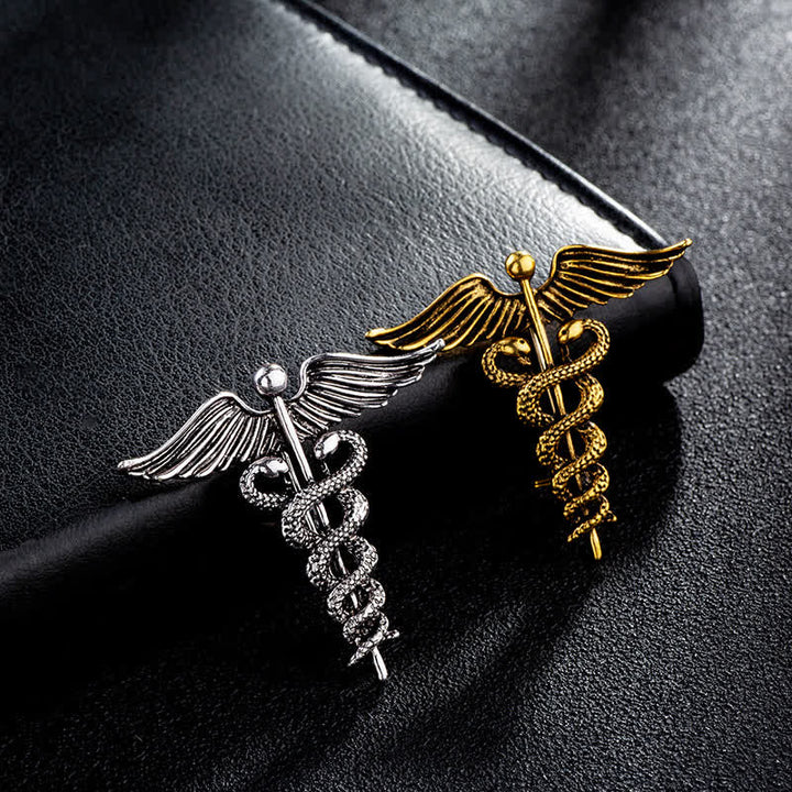 Broche Caducée Double Serpents pour Homme