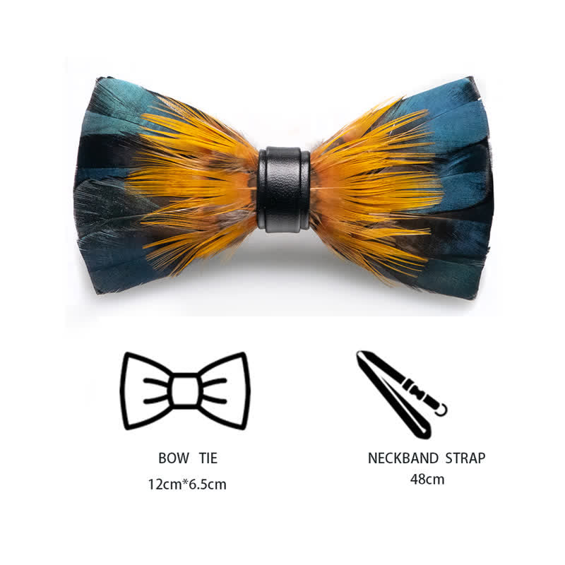 Nœud papillon en plumes de martin-pêcheur vert forêt et jaune avec épingle à revers