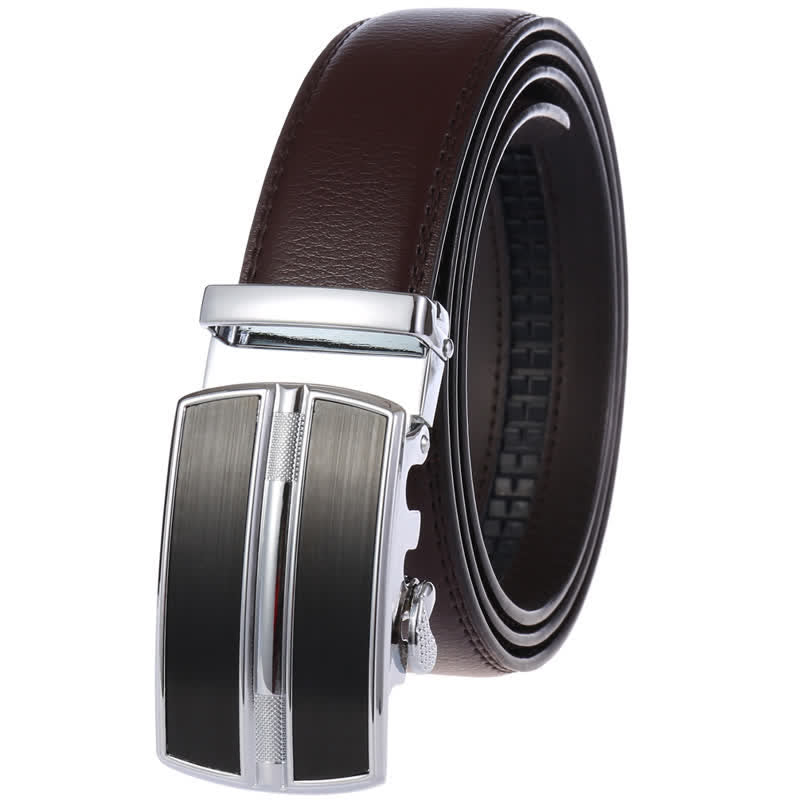 Ceinture en cuir à boucle automatique creuse simple pour homme - Marron #2 - 46 - image 7