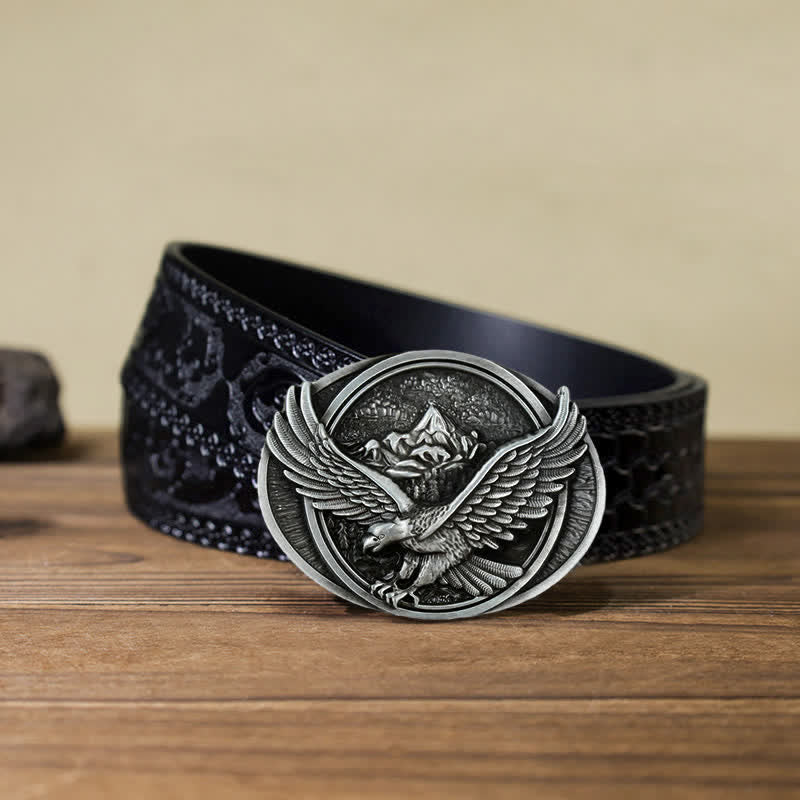 Ceinture en cuir à boucle pour homme avec motif d'aigle volant dominant
